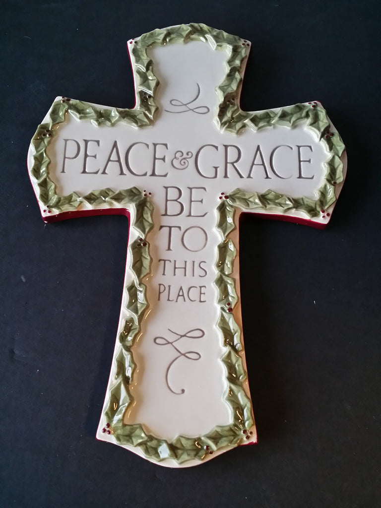 Deck the Halls Ceramic Cross