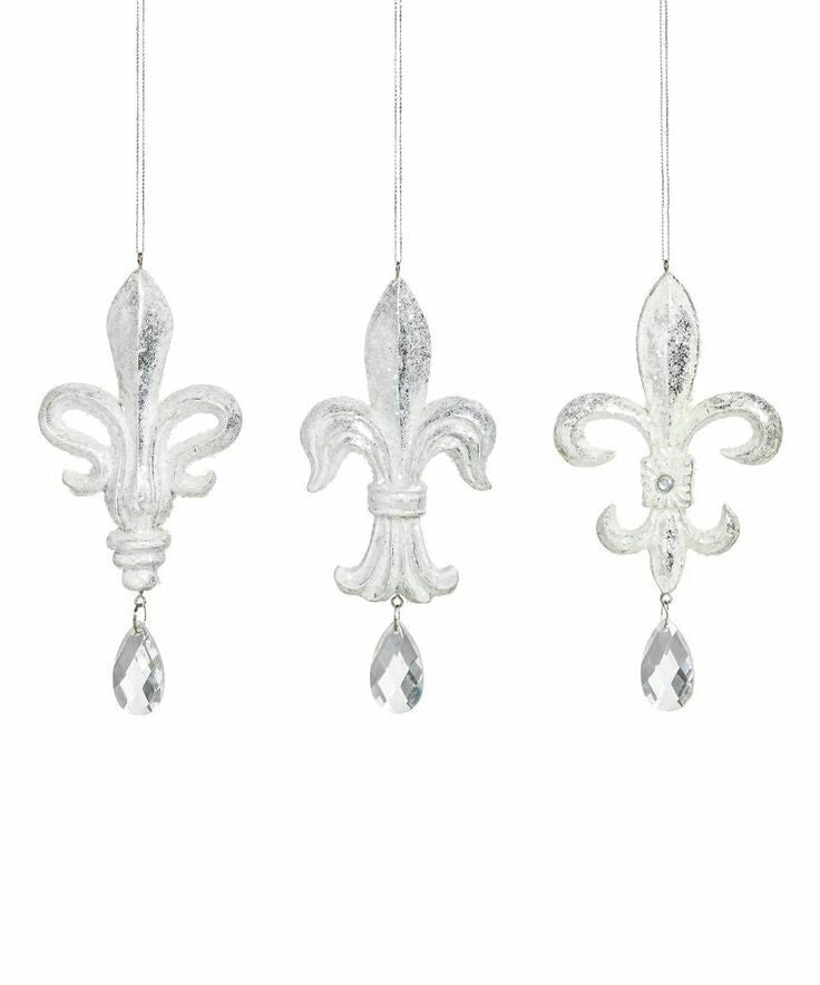 Fleur-de-lis wht dangle Orn