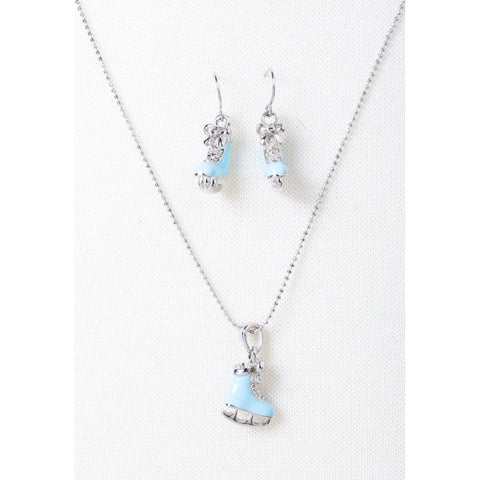 Blue Ice Skate Earring & Necklace Set