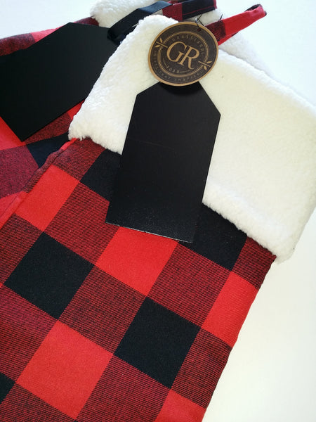 Plaid stocking w/ chalk board tag