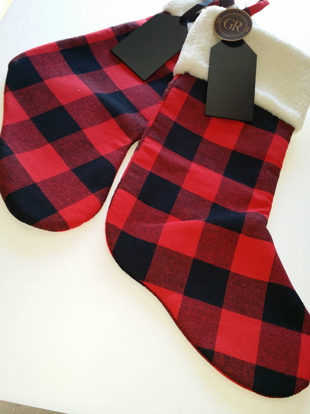 Plaid stocking w/ chalk board tag