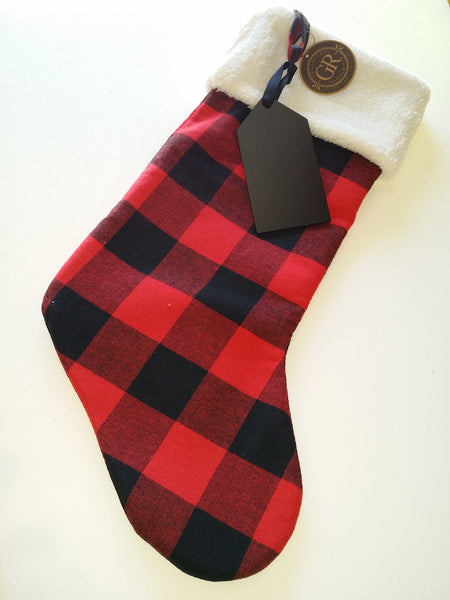 Plaid stocking w/ chalk board tag